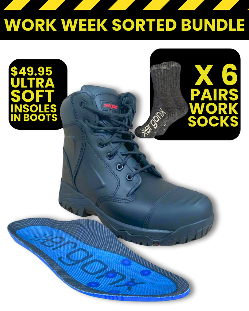Ergonx Black Lace Up Safety Boots + Socks Bundle