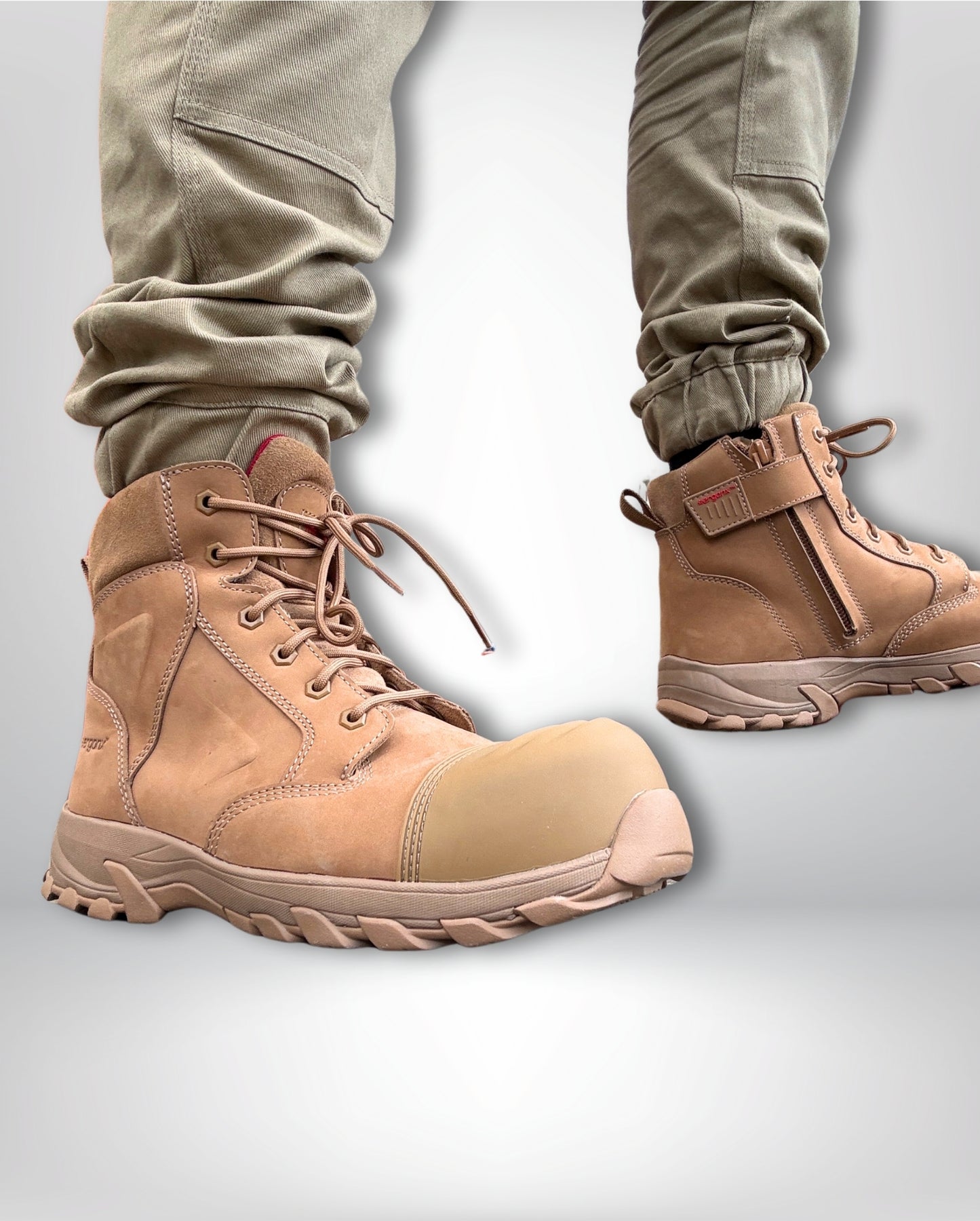 Ergonx All Tan Lace Up Safety Boots + 6 Socks + 1L Bottle & Cap Bundle