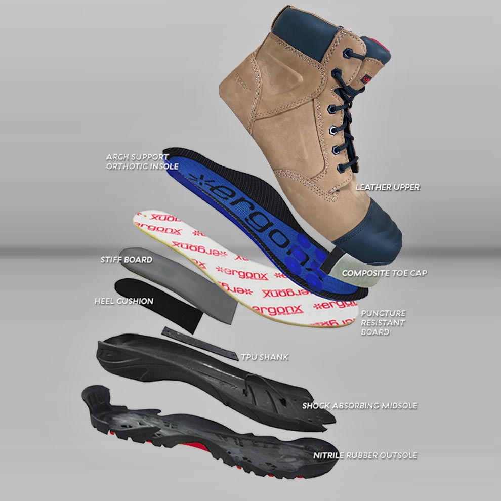 Ergonx Tan Lace Up Safety Boots + Socks Bundle