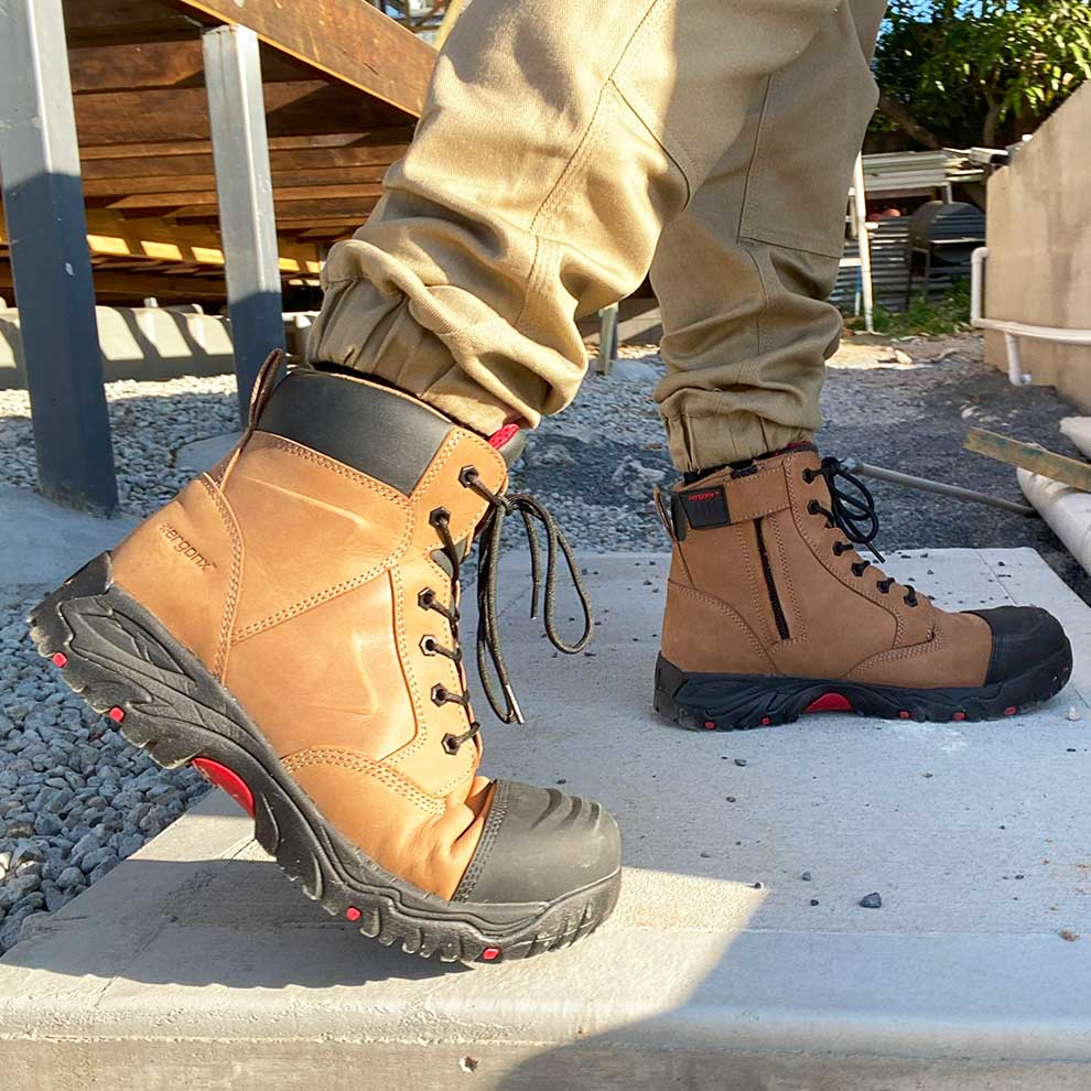 Ergonx Tan Lace Up Safety Boots + Socks Bundle