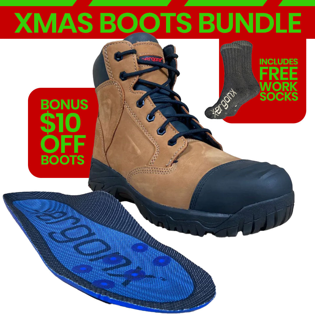 Ergonx Tan Lace Up Safety Boots + Socks Bundle